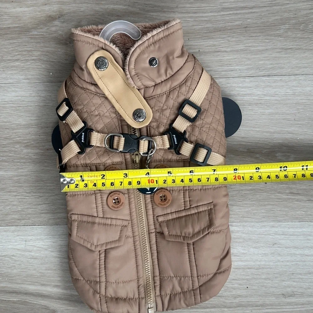 Tan Quilted Dog Jacket with Harness Wilkes Fleece Dog Vest by Puppia - Beige